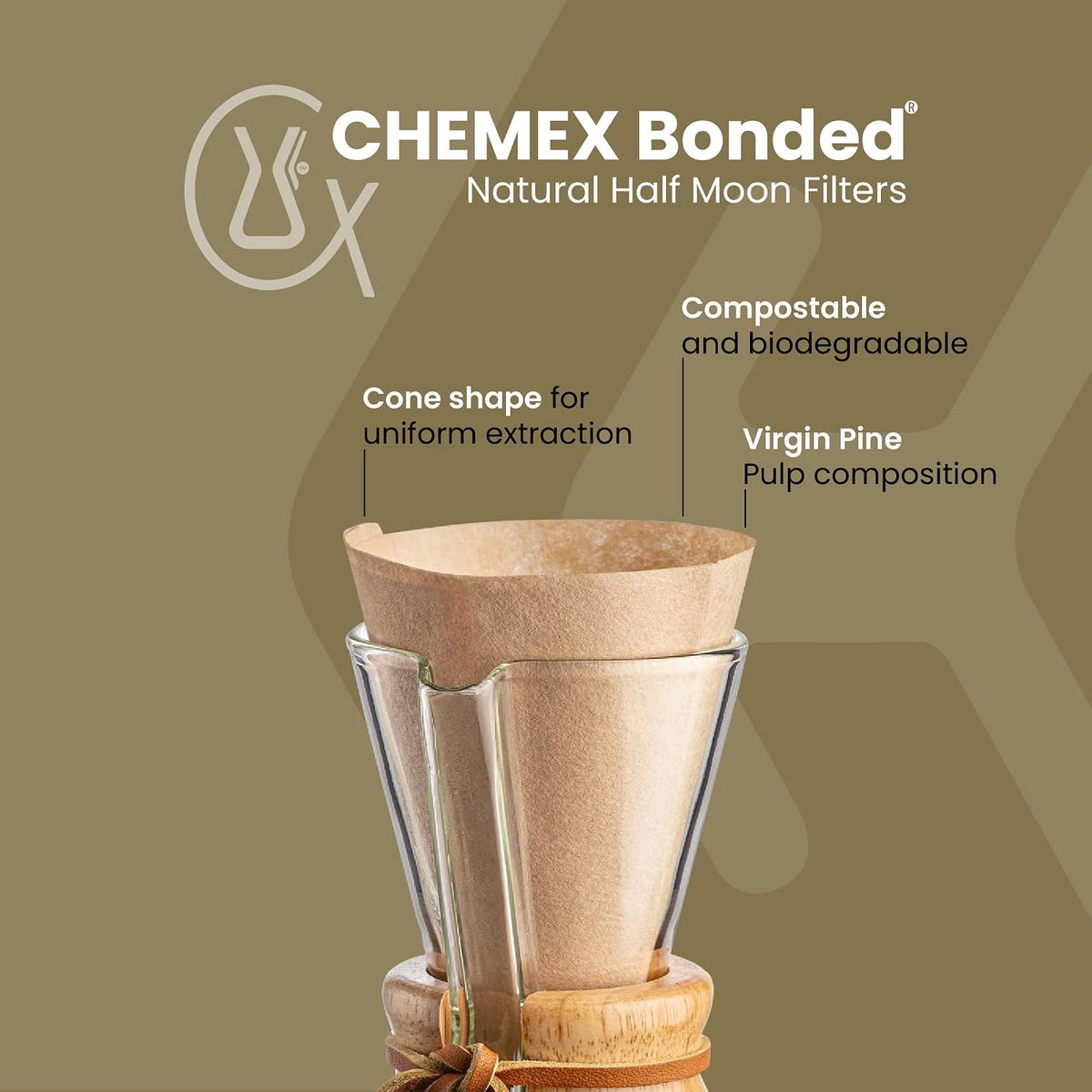 Chemex Filter - Natural Half Moon - 100 CT - FP-2N