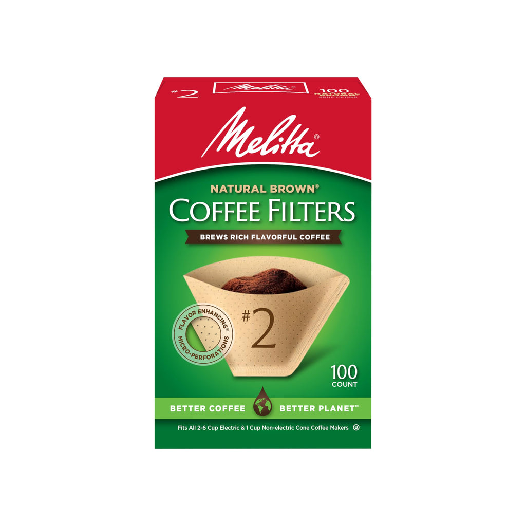 Melitta #2 Unbleached Coffee Filters, Natural Brown Cone Filters, 6-Pack