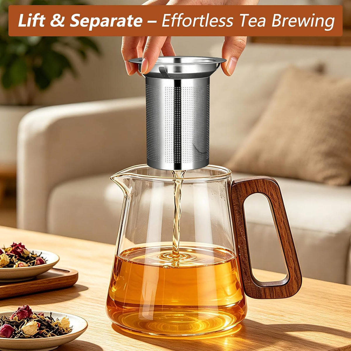 27oz/800ml Glass Teapot with Stainless Steel Removable Infuser