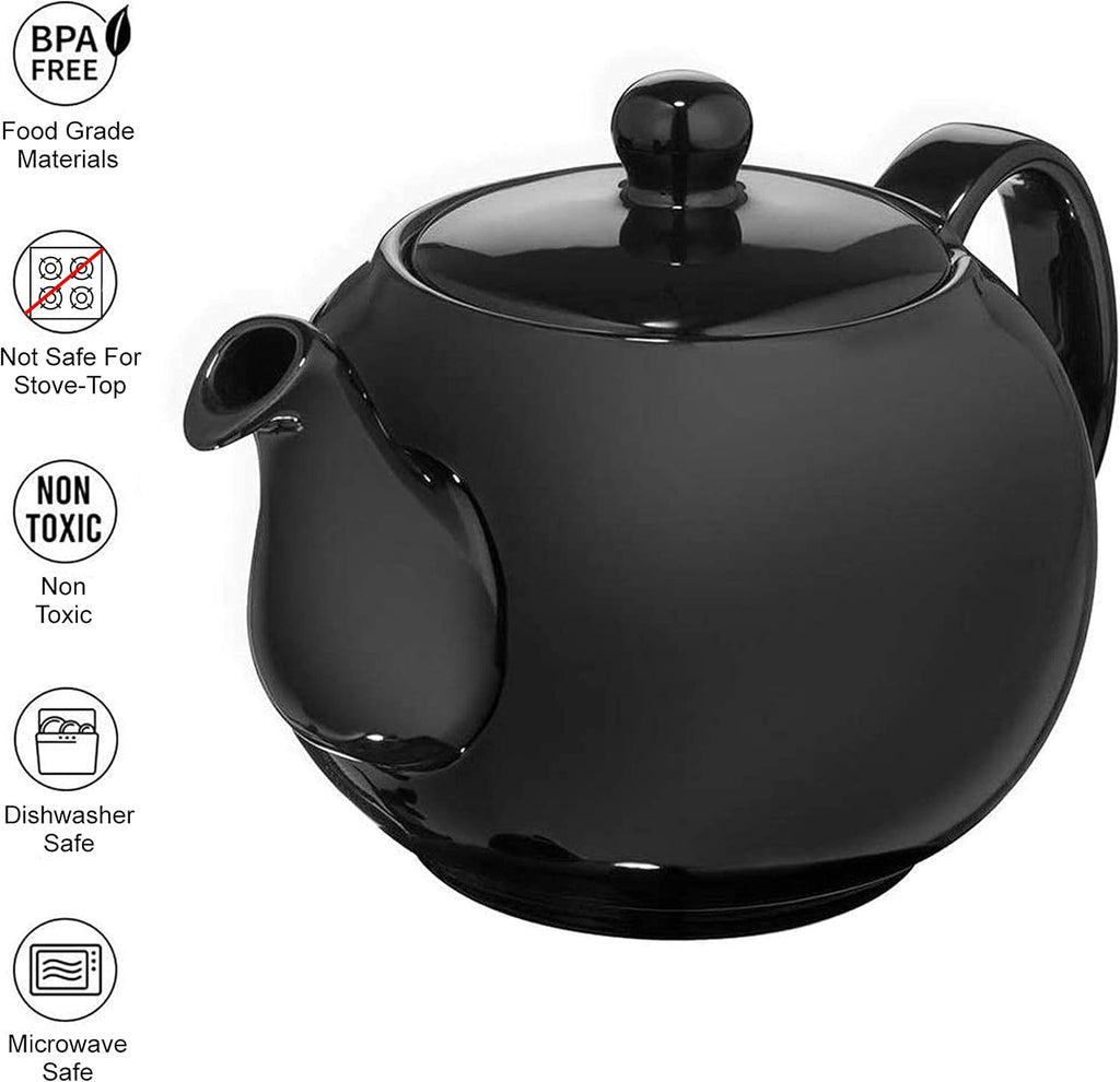 SAKI Large Porcelain Teapot, 48 Ounce Tea Pot with Infuser, Loose Leaf and Blooming Tea Pot - Black