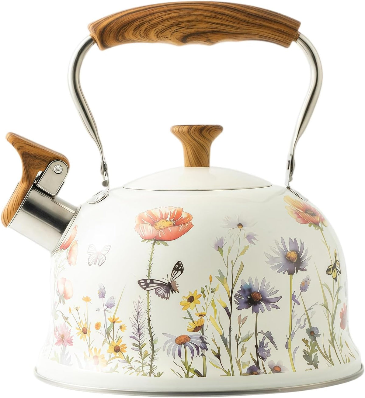 Tea Kettle for Stove Top, 2.7QT Whistling Kettle with Floral Pattern