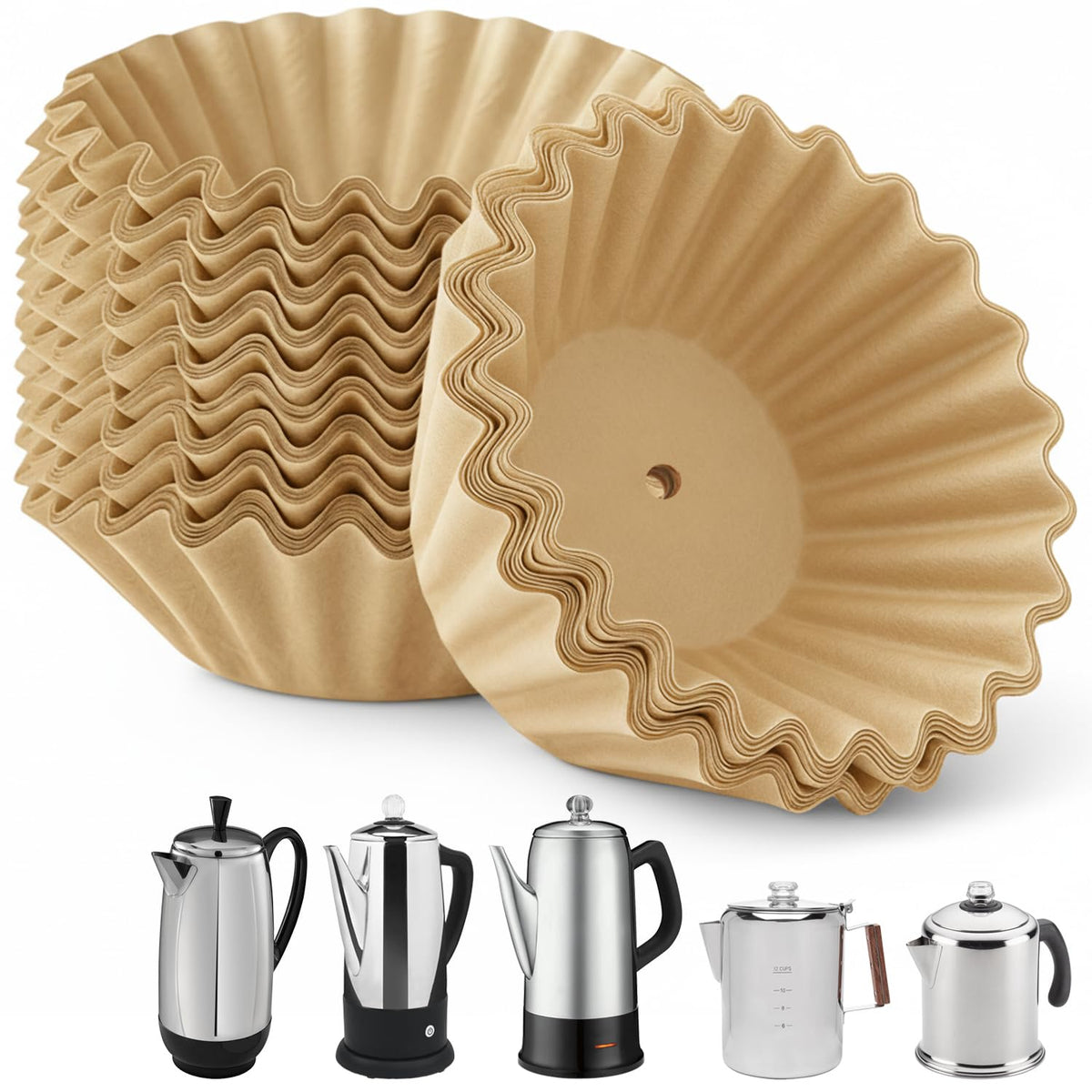 MIMORE Percolator Coffee Filters for Farberware 8-Cup, Unbleached, 150 PCS