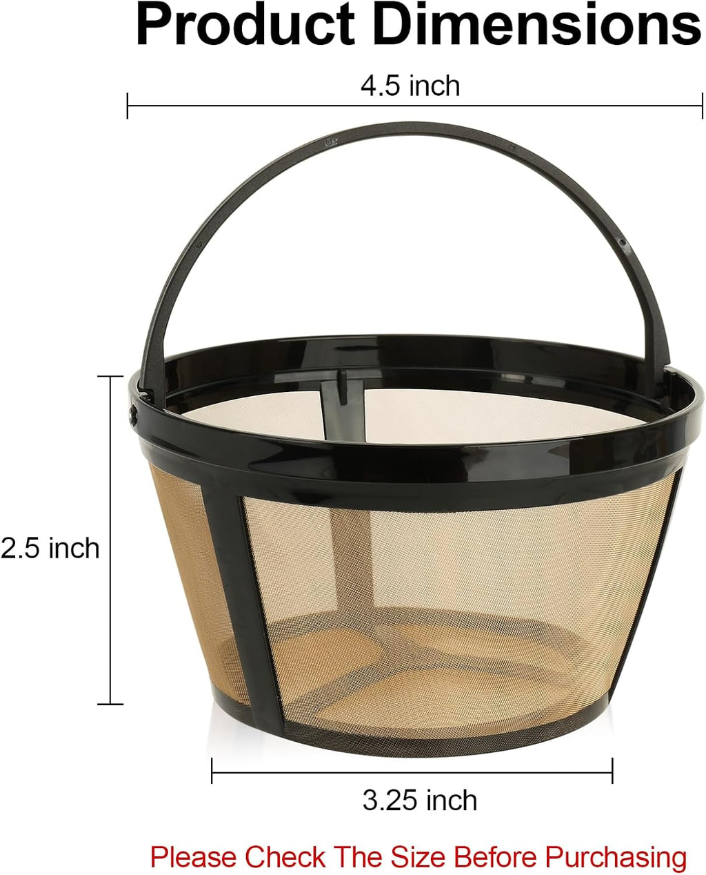 Reusable Coffee Filters 8-12 Cup Compatible with Black Decker Mr Coffee & Most Standard 8-12 Cup Basket-Style Coffee Makers - Permanent Gold Tone Stainless Steel Mesh Coffee Filter Replaces Paper