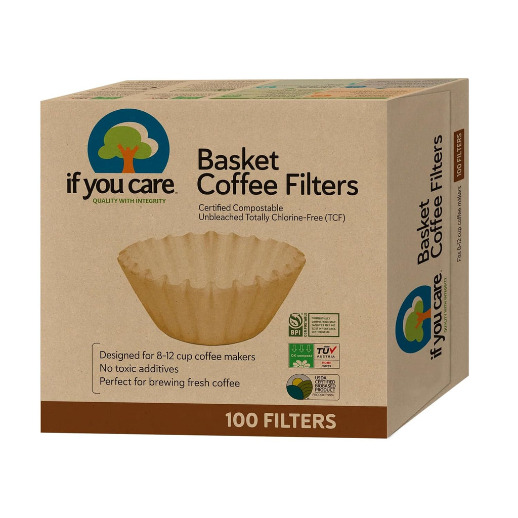 If You Care Unbleached Coffee Filters, Basket Style, 8 Inch – Chlorine-Free, Compostable, FSC Certified [100 Count]
