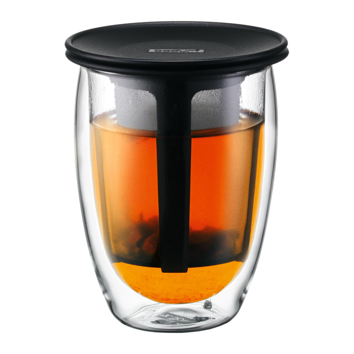 Bodum 12oz Tea Strainer w/Lid, Double Wall, High-Heat Borosilicate Glass, Black