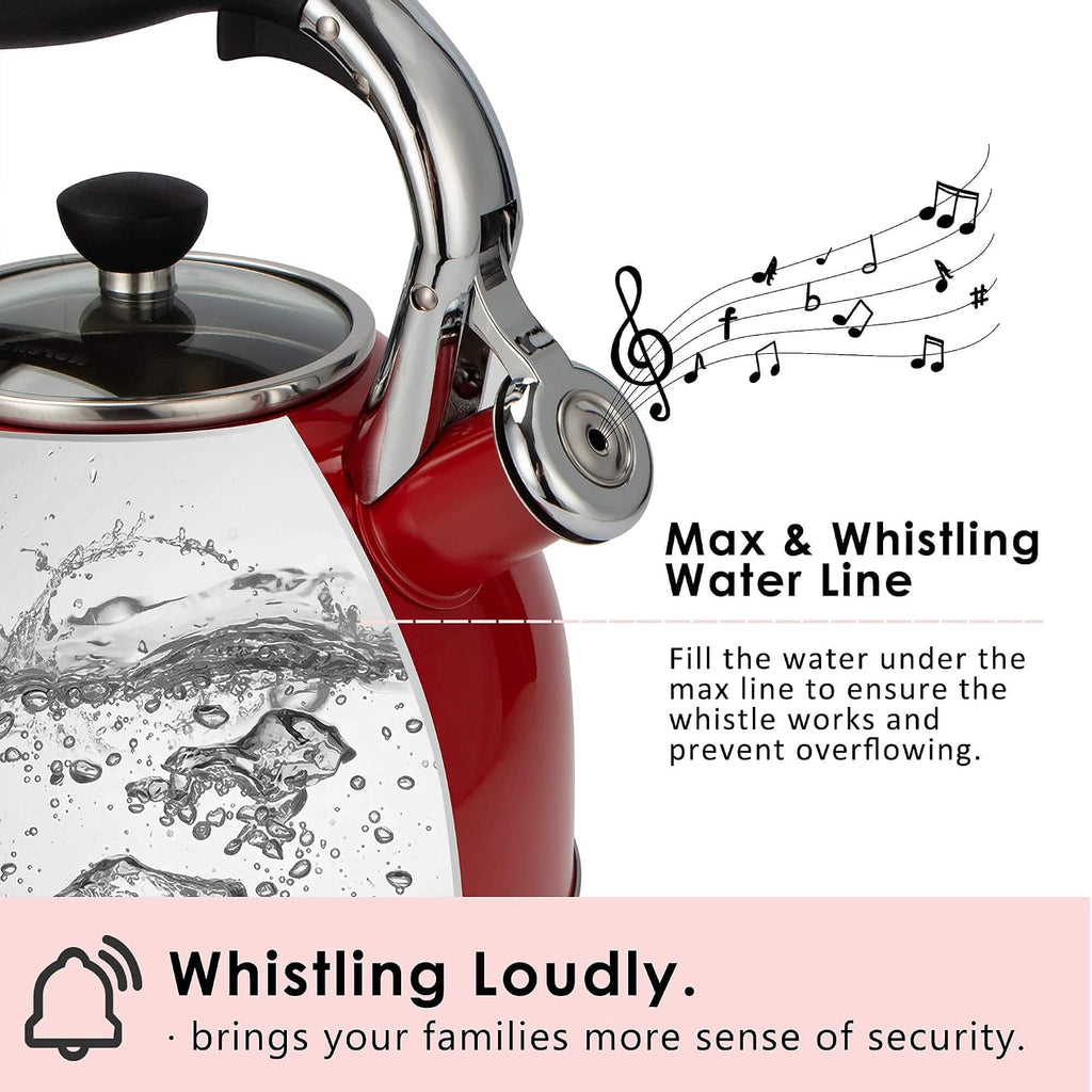 Rorence Whistling Tea Kettle for Stove Top, 2.5QT Stainless Steel Tea Pot