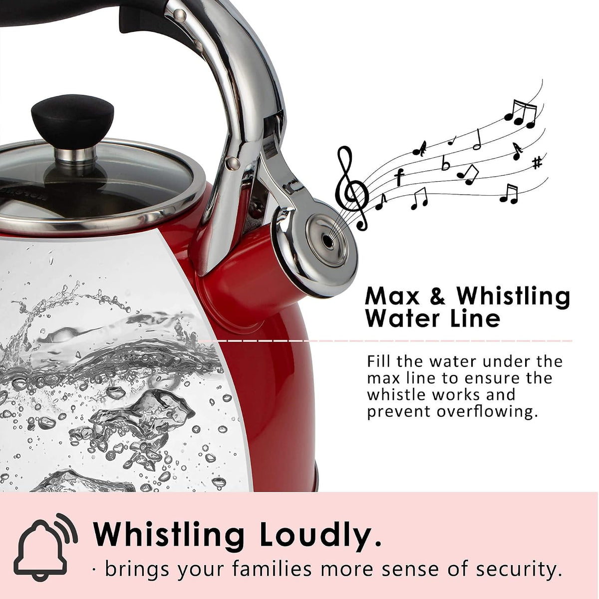 Rorence Whistling Tea Kettle for Stove Top, 2.5QT Stainless Steel Tea Pot