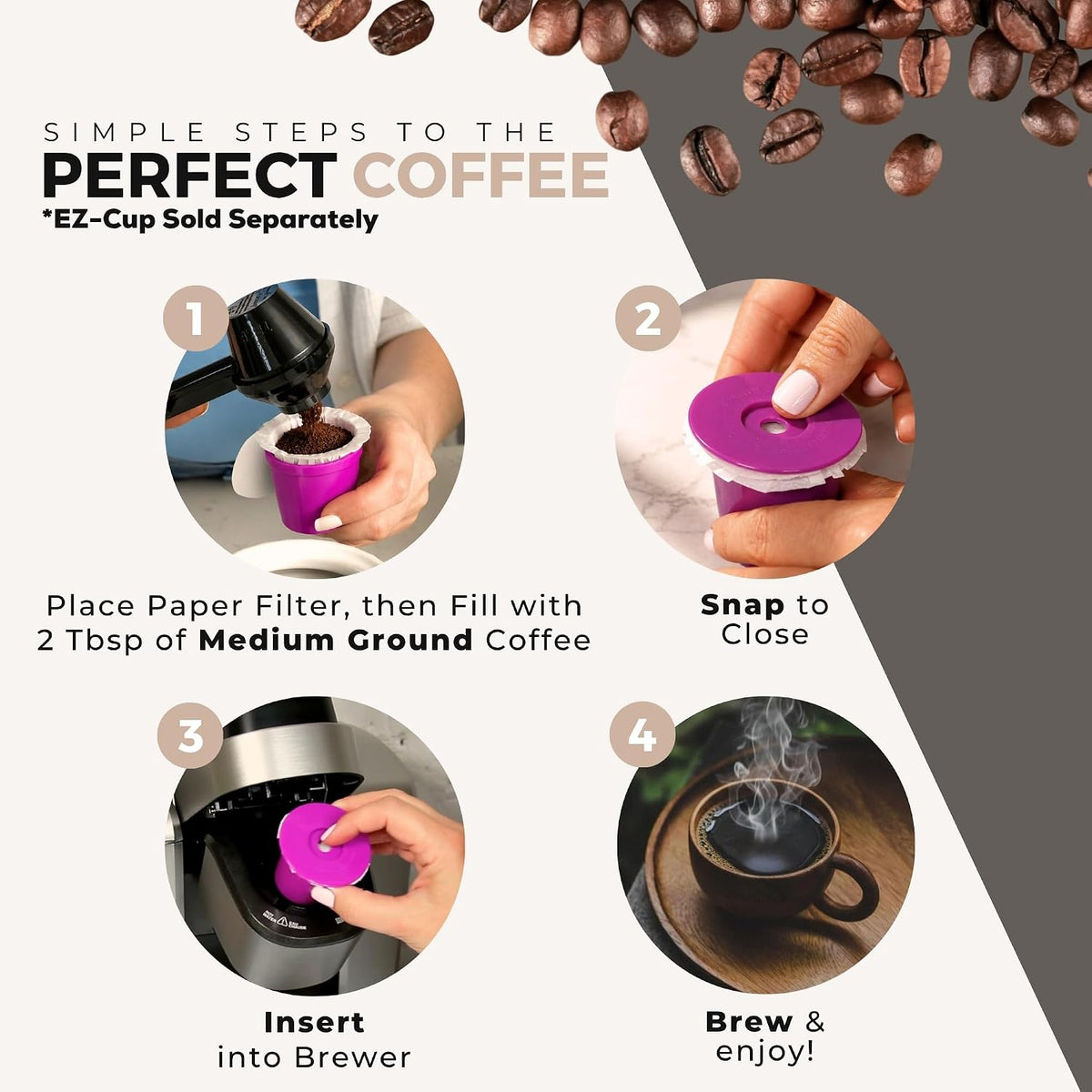 Perfect Pod EZ-Cup Paper Filters with Lid for Reusable Coffee Pods, 200 Ct