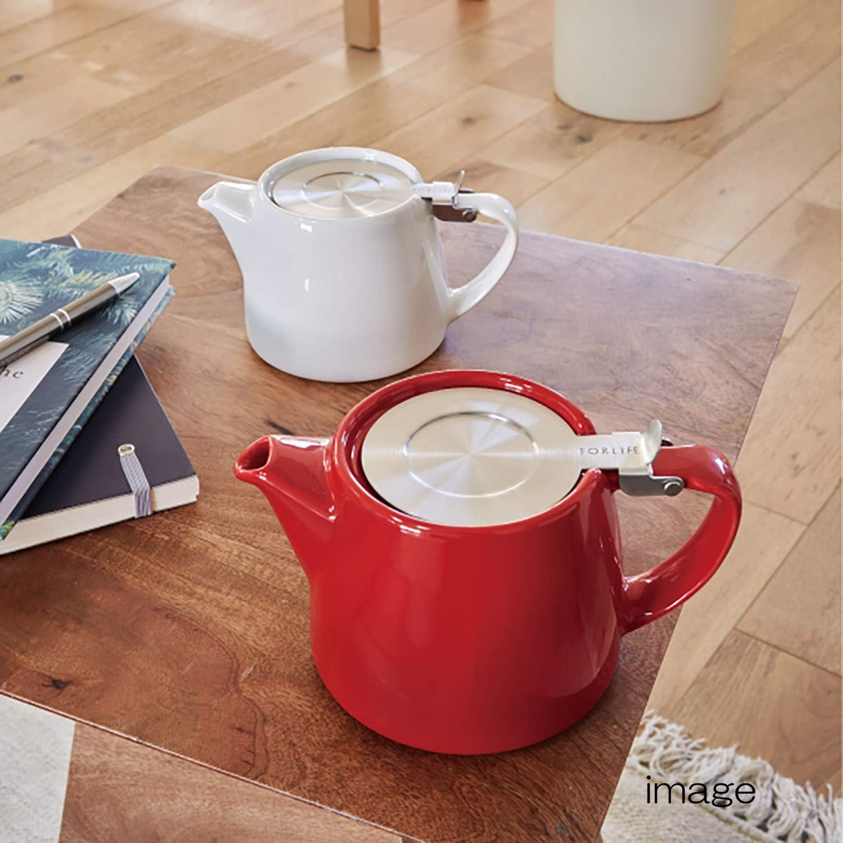 FORLIFE Stump Teapot with SLS Lid and Infuser, 18-Ounce, White