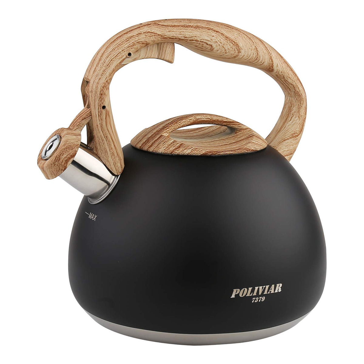 Poliviar Tea Kettle, 2.7 Quart Seaweed Green Finish with Wood Pattern Handle Loud Whistle Food Grade Stainless Steel Teapot, Anti-Hot Handle and Anti-Rust, Suitable for All Heat Sources (JX2020-SB30)