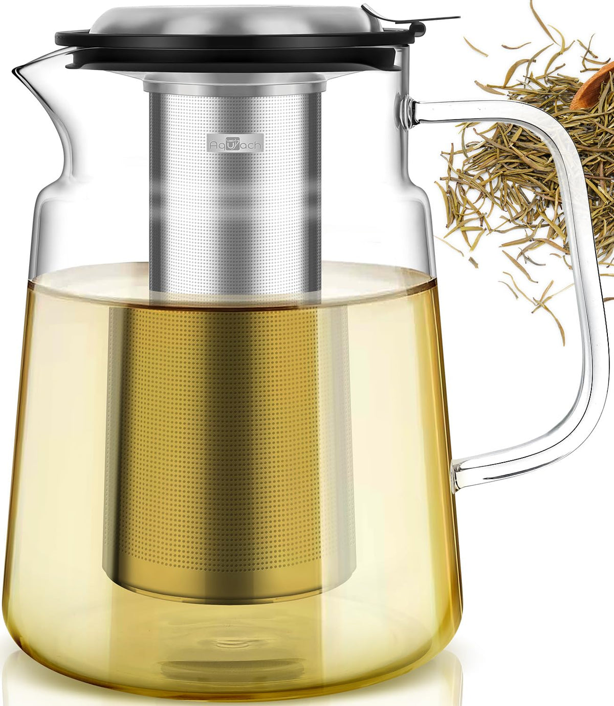 Aquach 51oz Glass Teapot with Infuser, Stovetop Safe Borosilicate Tea Pot