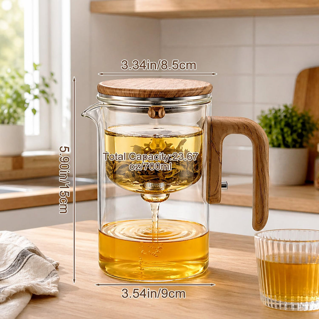 Magic Glass Teapot with Infuser, 24oz (700ml) Heat-Resist Boro Glass Brewer, Instant Water Separation & Clean-Press Leaf Removal, Perfect for Blooming & Loose Leaf Tea, Elegant Gift Box
