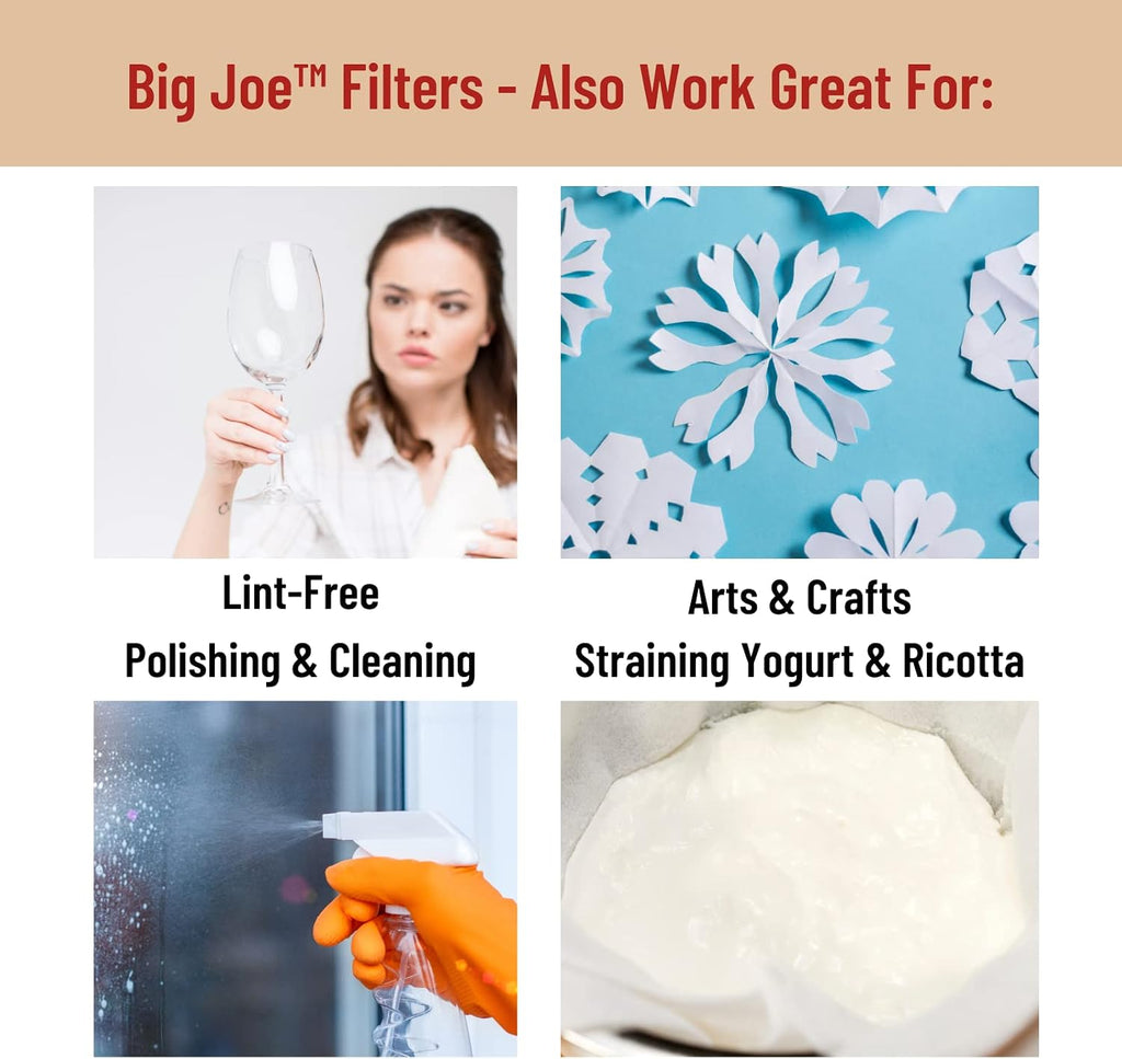 Big Joe® Large Coffee Filters (500 Count) - Extra Tall Walls Prevent Ground Overflow - Fits BUNN 12-Cup Commercial Pour Over & Drip Machines - 9¾" Diameter, 2¾" Walls - Made in USA