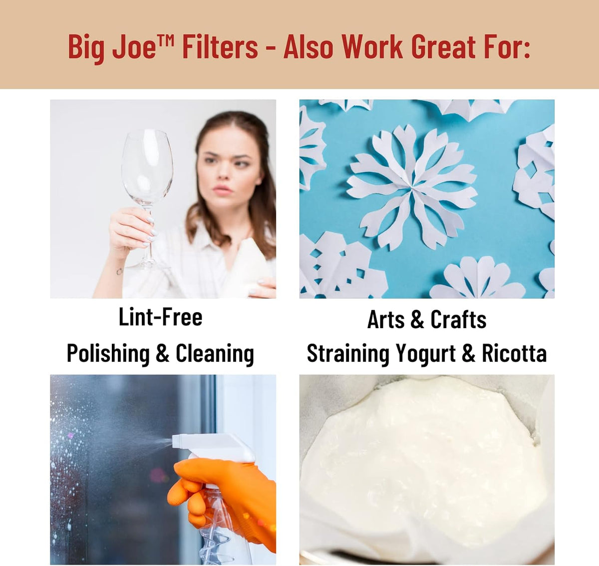 Big Joe® Large Coffee Filters (500 Count) - Extra Tall Walls Prevent Ground Overflow - Fits BUNN 12-Cup Commercial Pour Over & Drip Machines - 9¾" Diameter, 2¾" Walls - Made in USA