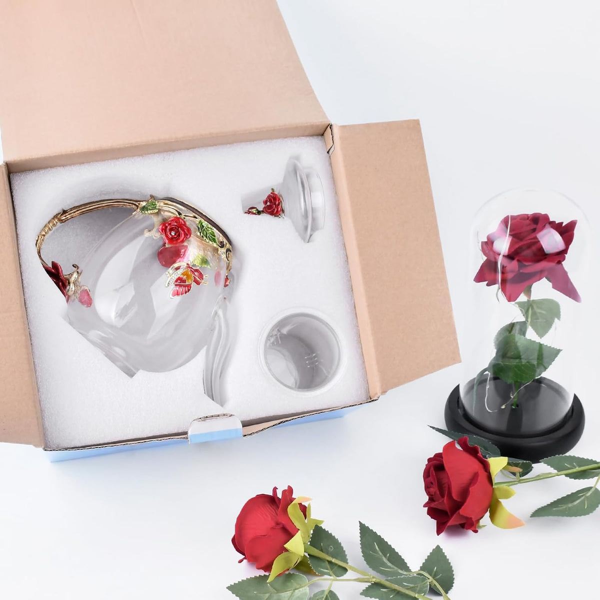 OEAGO Enamel Glass Flower Tea Pot 30.4OZ Birthday Gifts for Women Mom