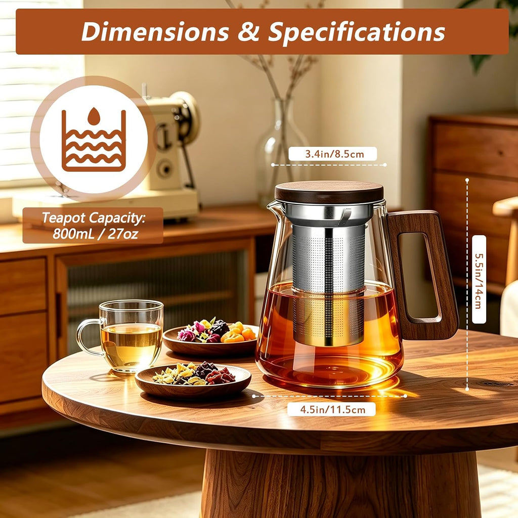 27oz/800ml Glass Teapot with Stainless Steel Removable Infuser