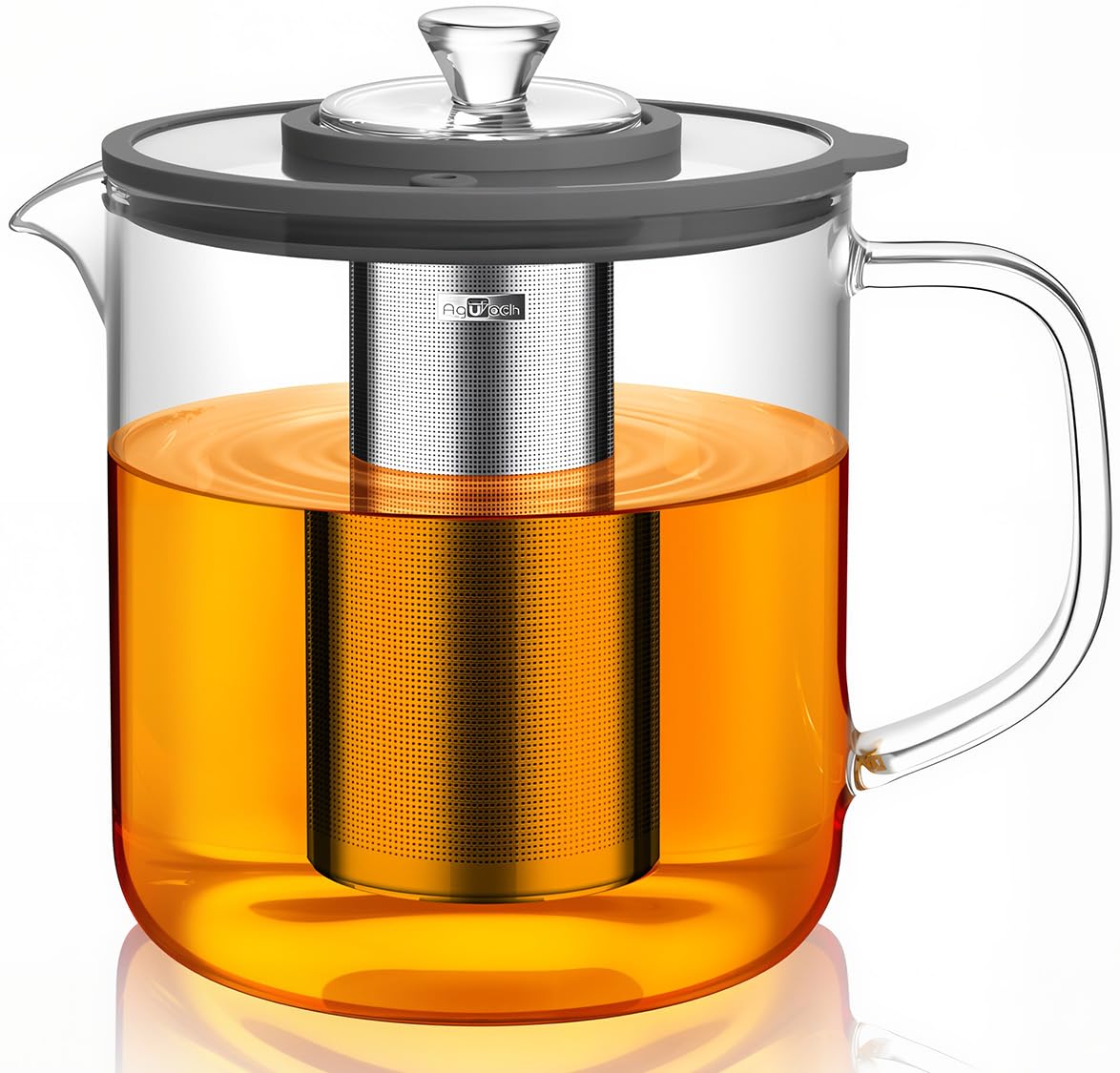 Aquach 85oz Glass Tea Pot with Infuser, Stovetop Safe Borosilicate Teapot