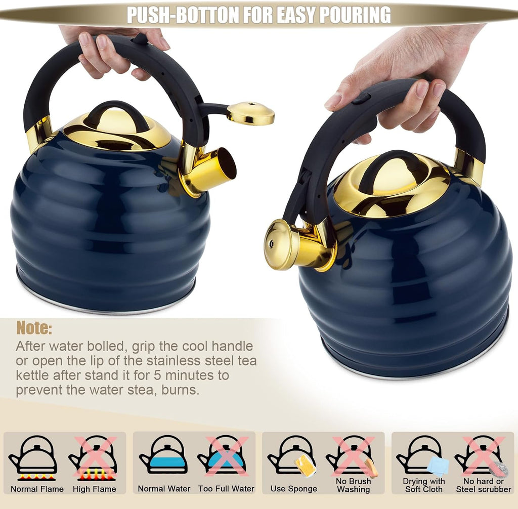 Tea Kettle for Stove Top Whistling Teapot, 3.2Q Tea Pot Stainless Steel Teakettle with Heat Proof Ergonomic Handle