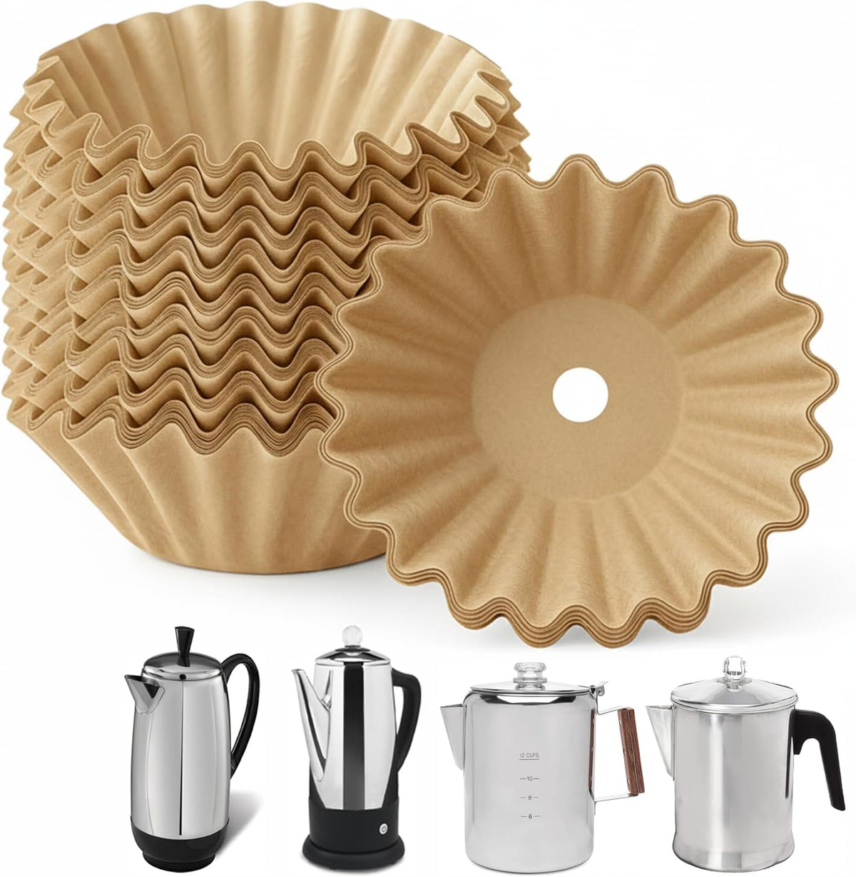 MIMORE Percolator Coffee Filters for Farberware 8-Cup, Unbleached, 150 PCS