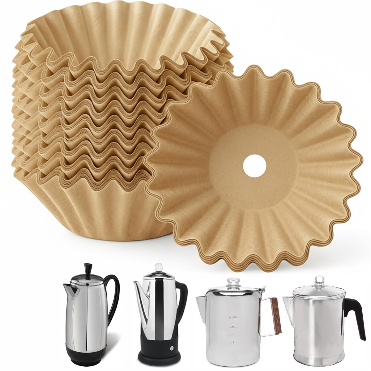 MIMORE Percolator Coffee Filters for Farberware 8-Cup, Unbleached, 150 PCS