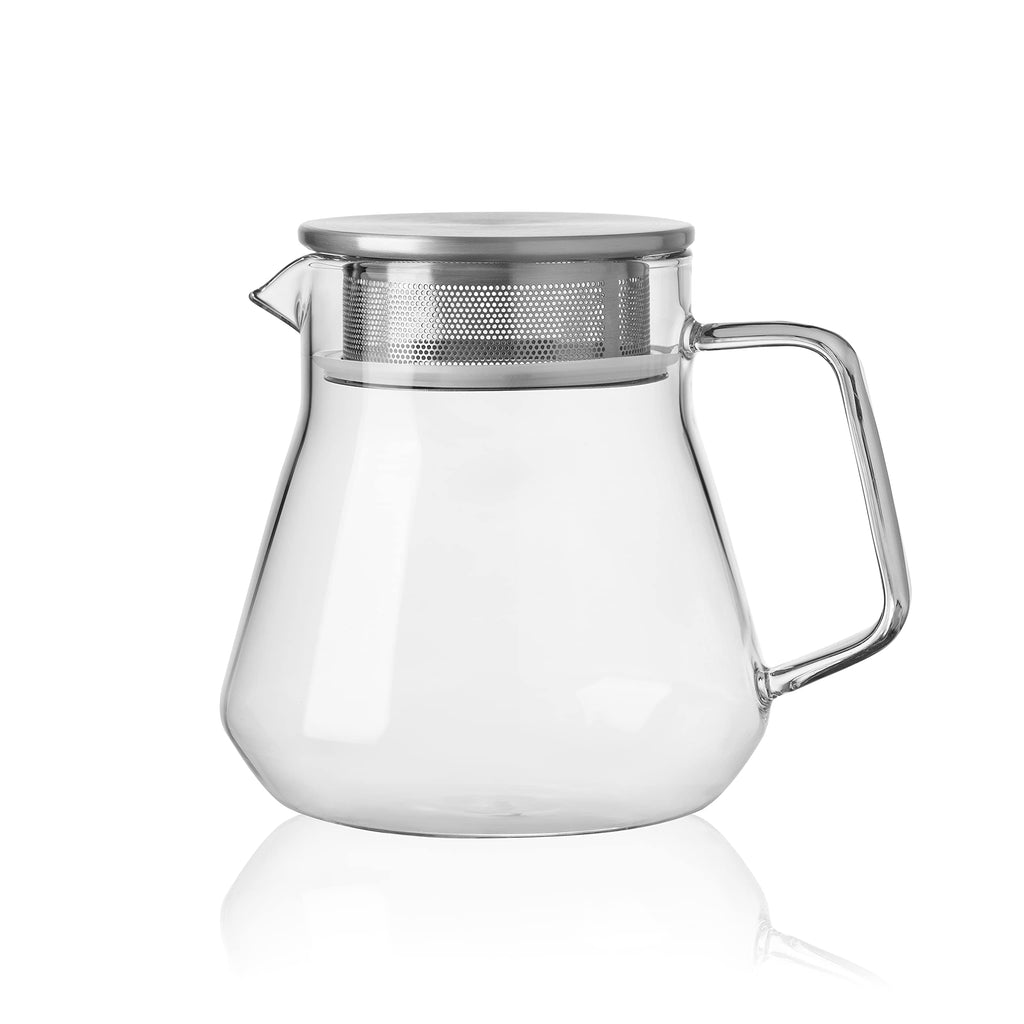 CNGLASS One-Touch Glass Teapot with Stainless Steel Filter Lid,20oz(600ml) Glear Tea Kettle Stovetop Safe,Borosilicate Glass Tea Pots for Loose Leaf Tea