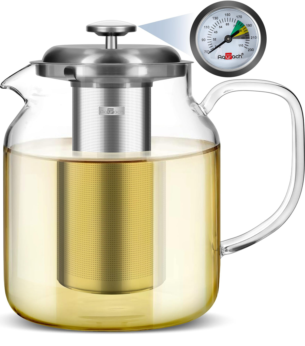 Aquach 51oz Glass Teapot with Infuser, Stovetop Safe Borosilicate Tea Pot