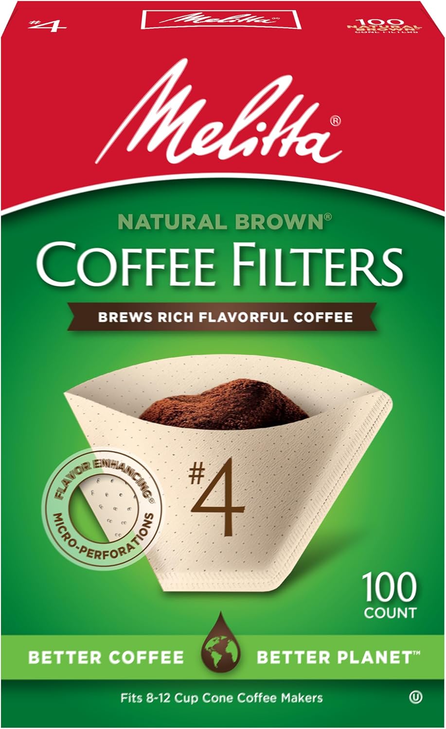 Melitta #4 Unbleached Coffee Filters, Natural Brown Cone Filters, 1-Pack