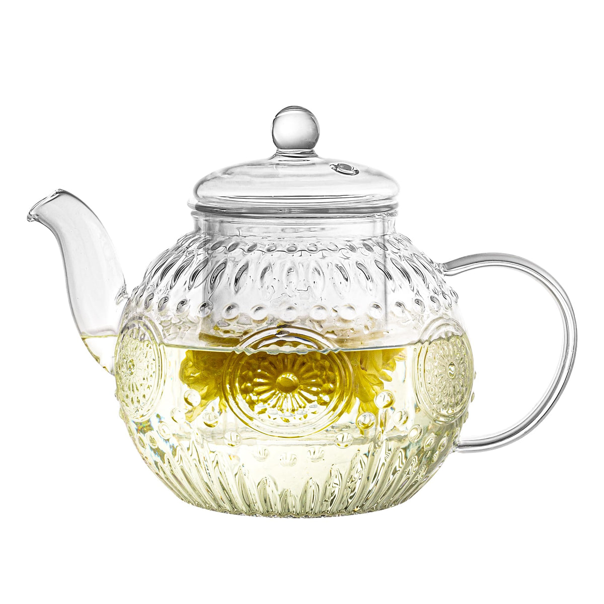 Bandesun Small Capacity Vintage Glass Teapot, Tea Kettle with Removable Infuser 32OZ/1000ml, Borosilicate Glass Pot -Stovetop Safe, Blooming & Loose Leaf Tea Maker Set