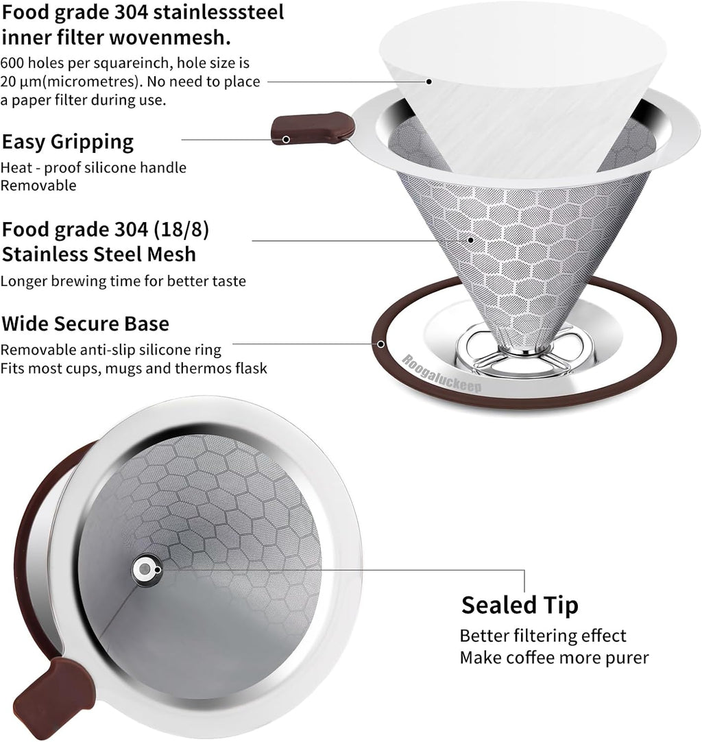 Pour Over Coffee Maker, Reusable Stainless Steel Filter