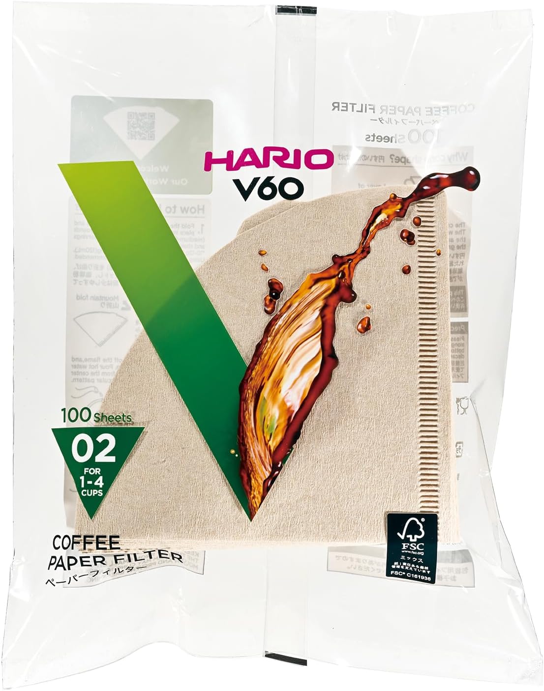 Hario V60 Paper Coffee Filter, Size 02, Natural, 100ct