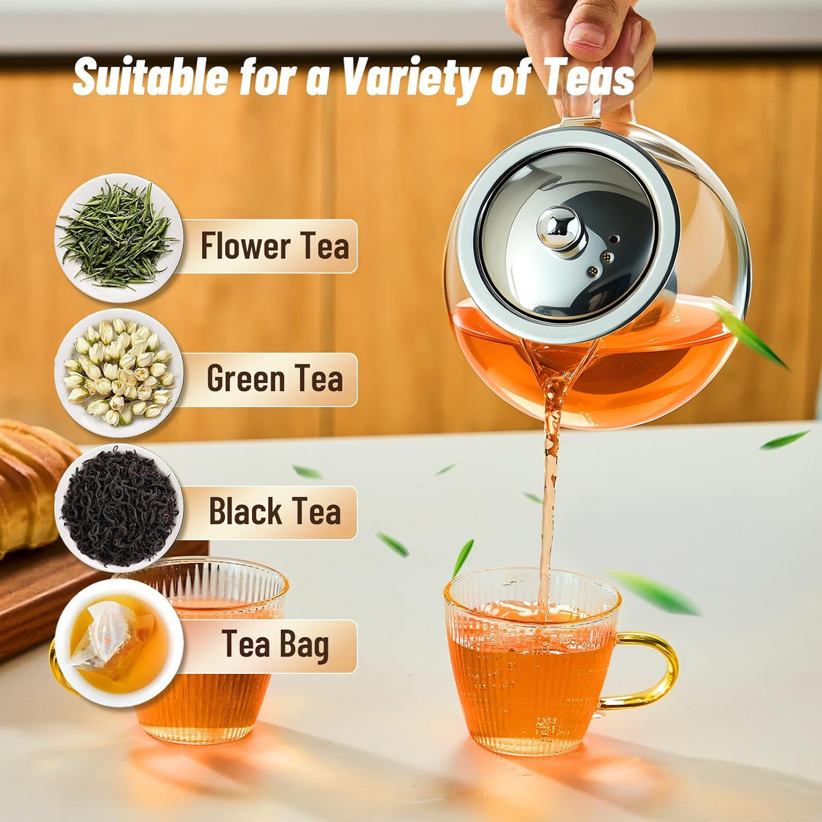 Baalaka Glass Teapot with Infuser, Clear Tea Pot for Stove, 22 oz/650 ml