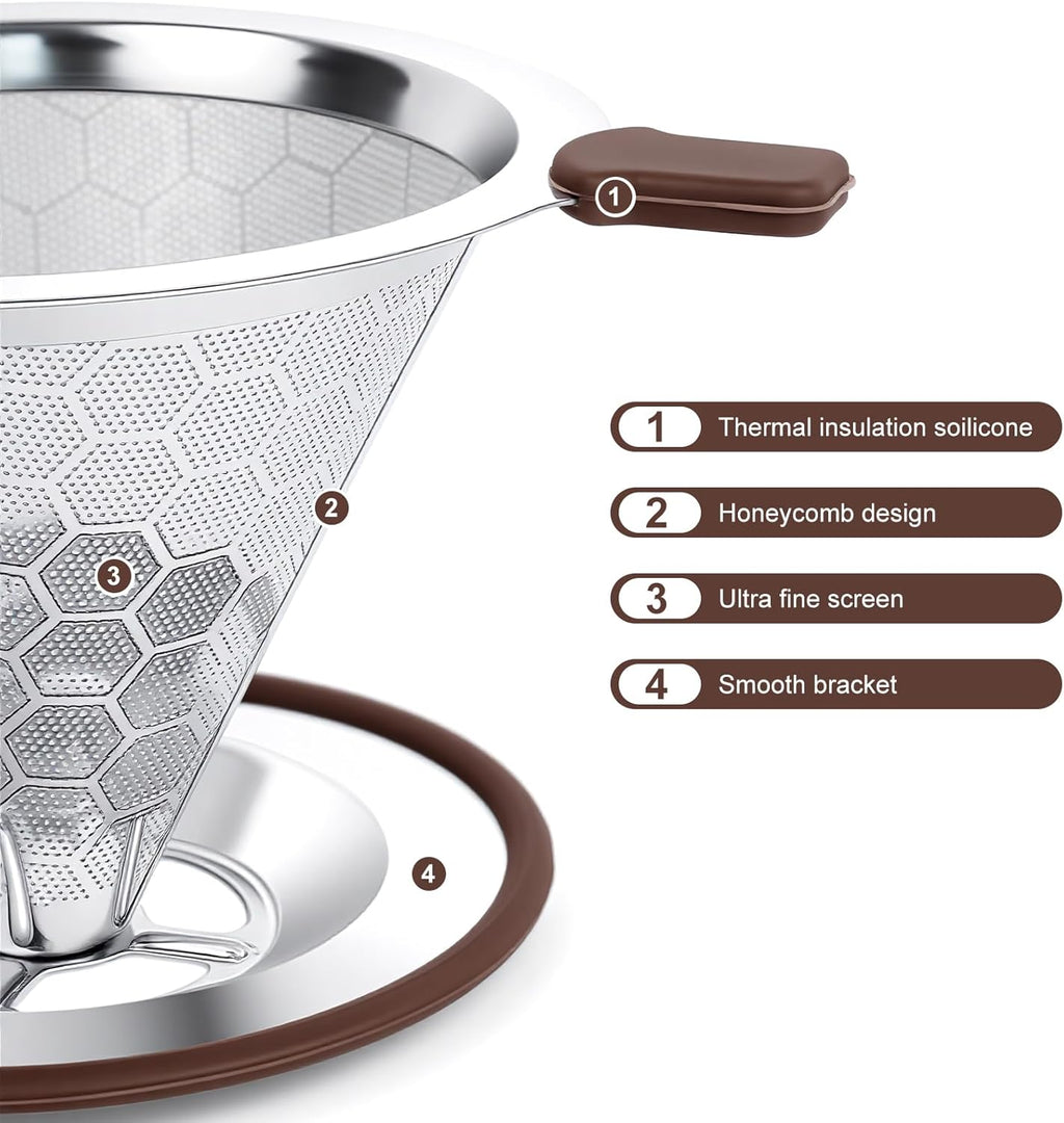 Pour Over Coffee Maker, Reusable Stainless Steel Filter