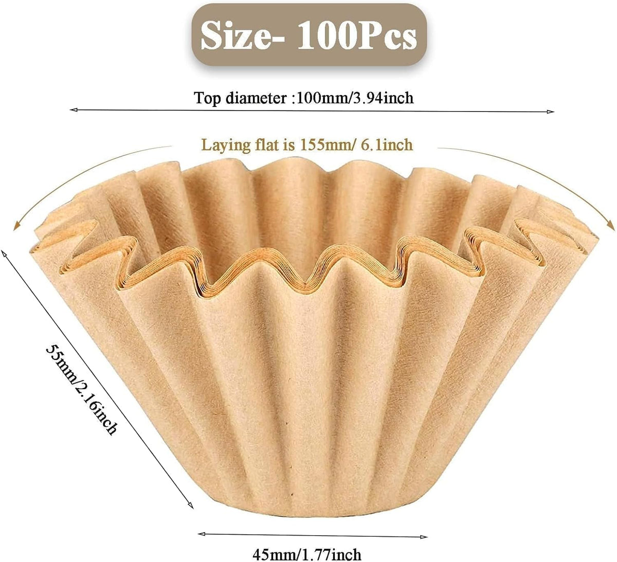 1-2 Cup Brown Coffee Filters, 100 Count Unbleached Basket Coffee Filter Paper for Miniature Mr Coffee, Small Coffee Maker, Single Serve Coffee Pot, Pour Over Coffee Kit