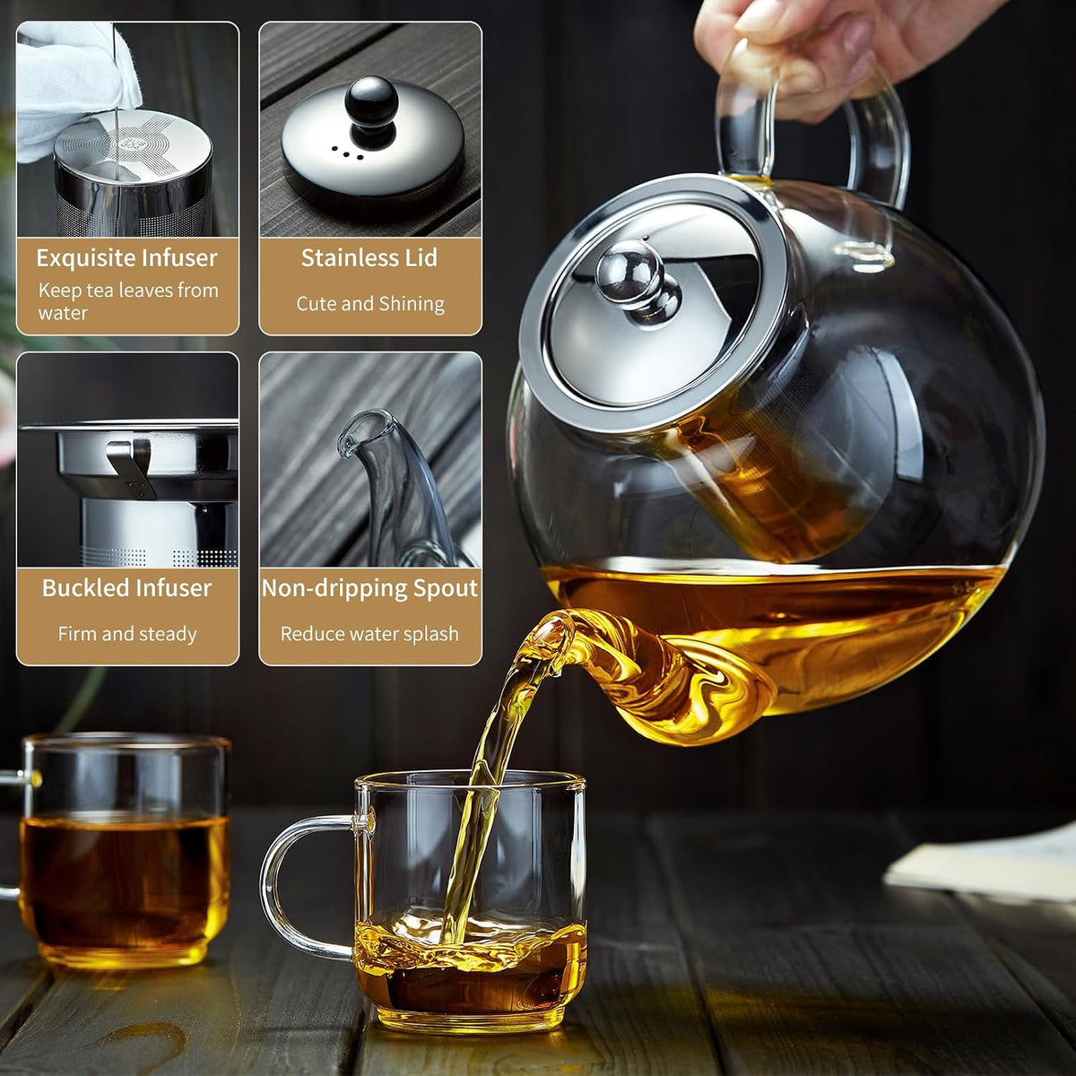 DOPUDO Glass Teapot with Infuser, 40 oz Borosilicate Tea Kettle
