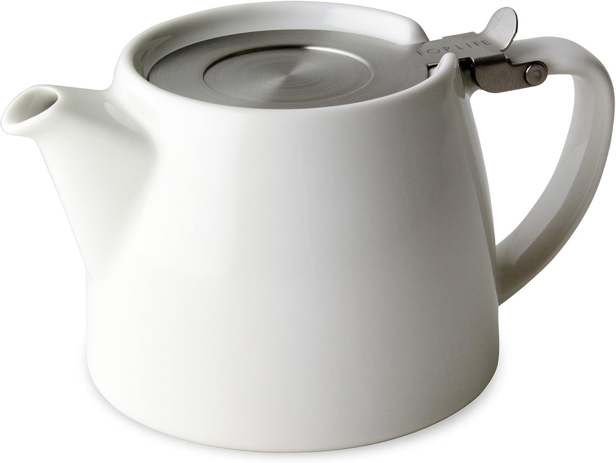 FORLIFE Stump Teapot with SLS Lid and Infuser, 18-Ounce, White