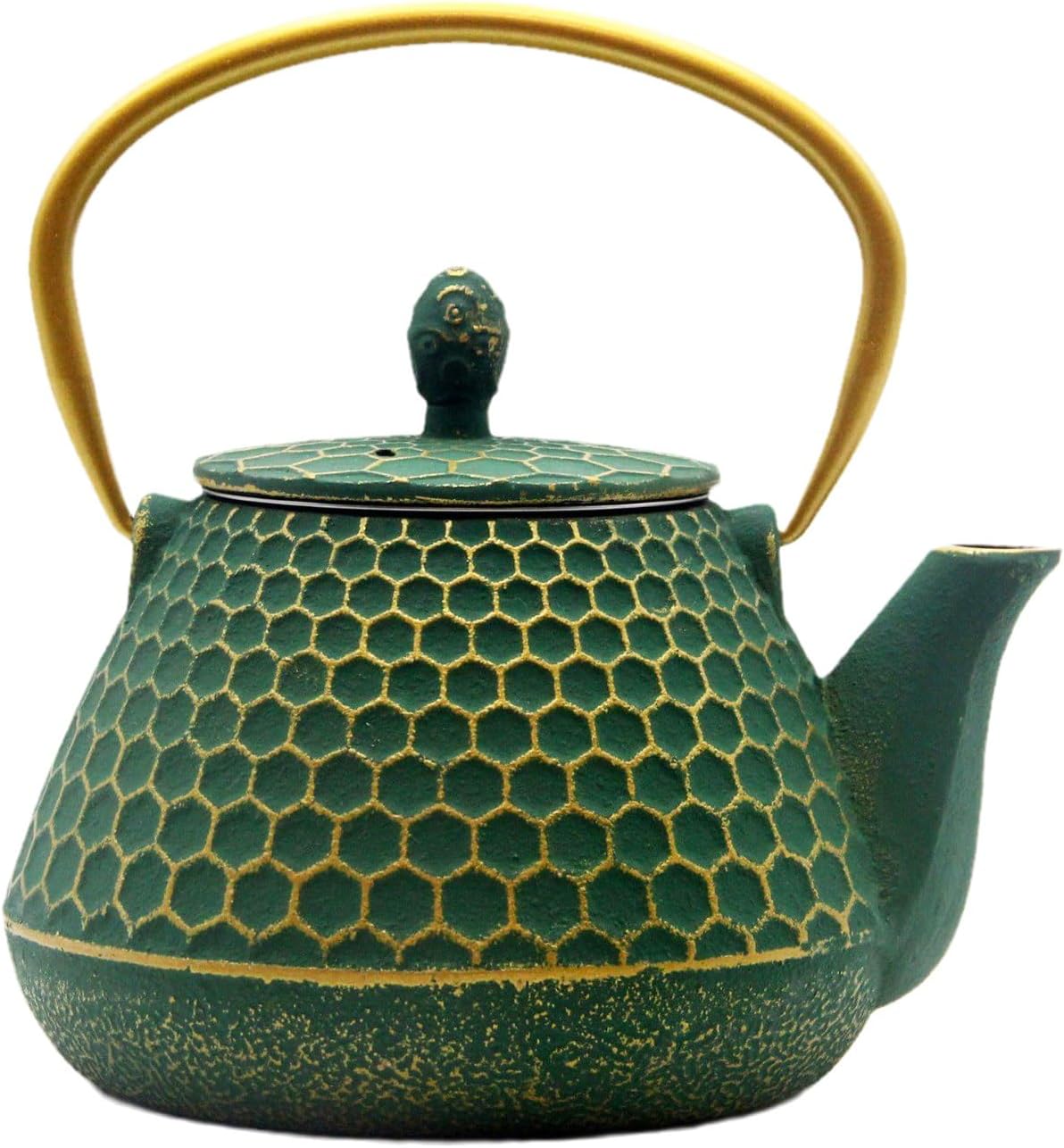 YJX 34oz Cast Iron Tea Kettle for Stovetop, Green Tea Pot for Loose Tea