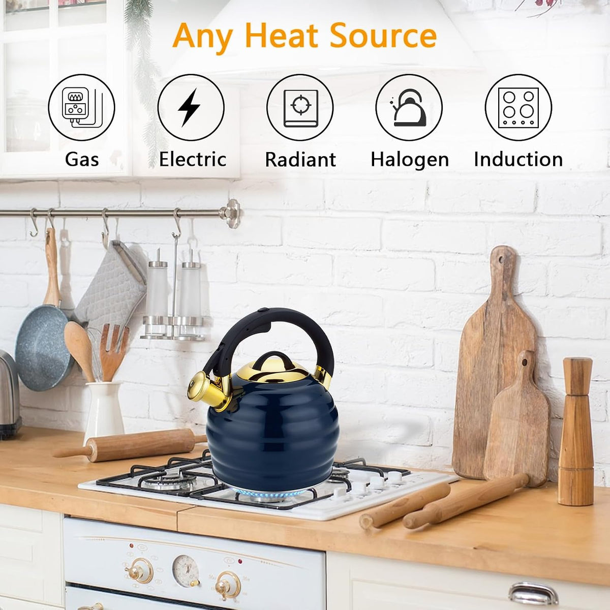Tea Kettle for Stove Top Whistling Teapot, 3.2Q Tea Pot Stainless Steel Teakettle with Heat Proof Ergonomic Handle