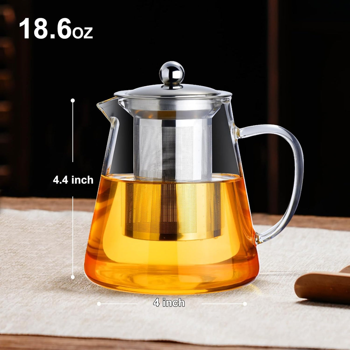 Baalaka Glass Teapot 18.6oz/550ml, Tea Pot with Removable Infusers for Loose Tea, Borosilicate Glass Tea Kettle Tea Maker Stovetop for Camping, Tea Infuser for Loose Leaf Tea Travel
