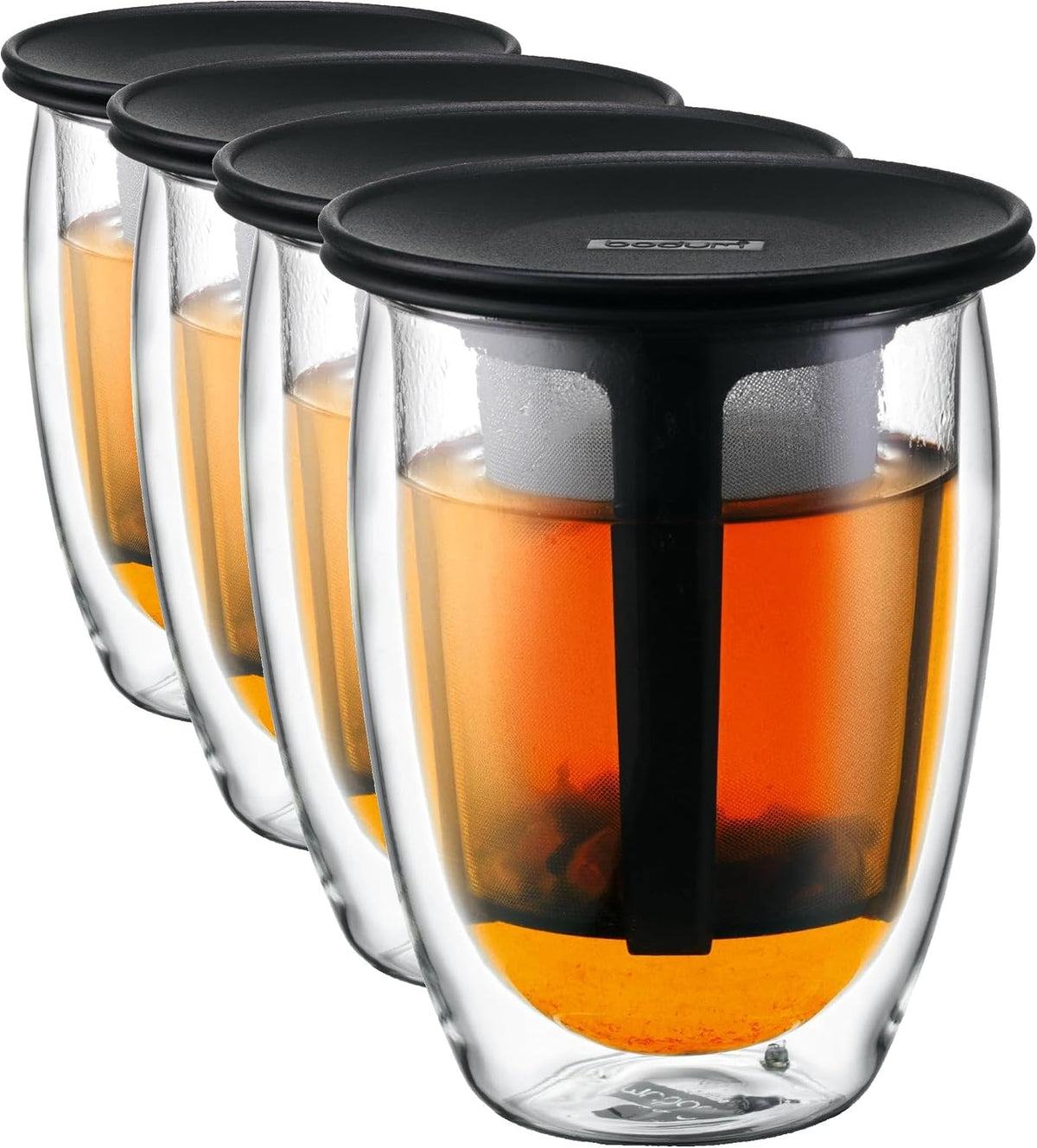 Bodum 12oz Tea Strainer w/Lid, Double Wall, High-Heat Borosilicate Glass, Black