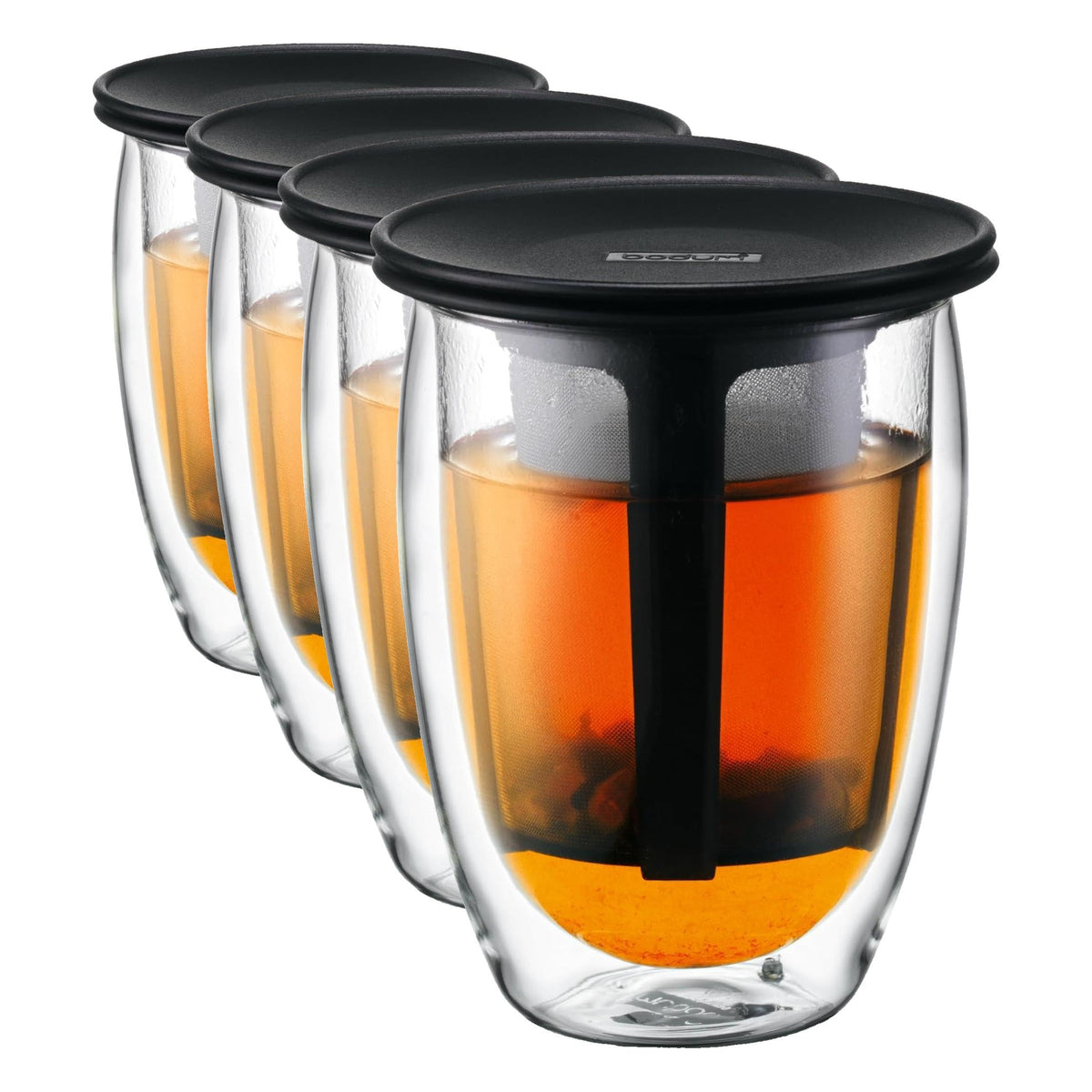 Bodum 12oz Tea Strainer w/Lid, Double Wall, High-Heat Borosilicate Glass, Black