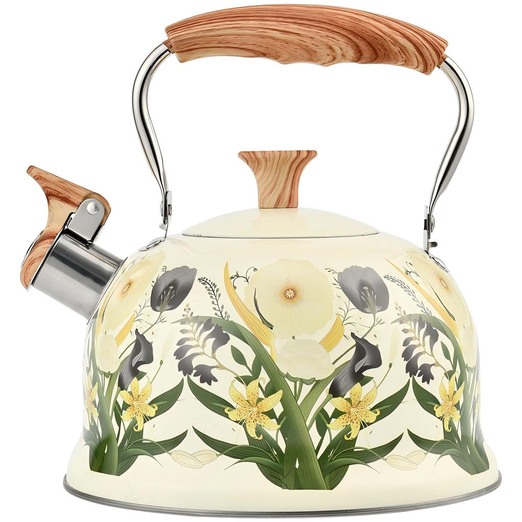 Tea Kettle for Stove Top, 2.7QT Whistling Kettle with Floral Pattern