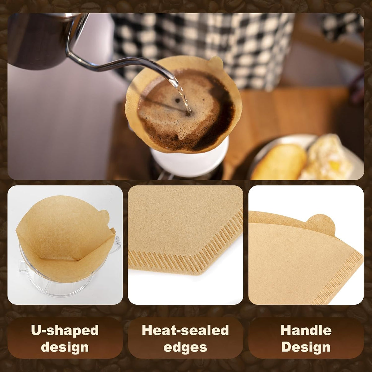 250 Count Coffee Filters #2, Premiun Unbleached Natural No Blowout, 2-4 Cup