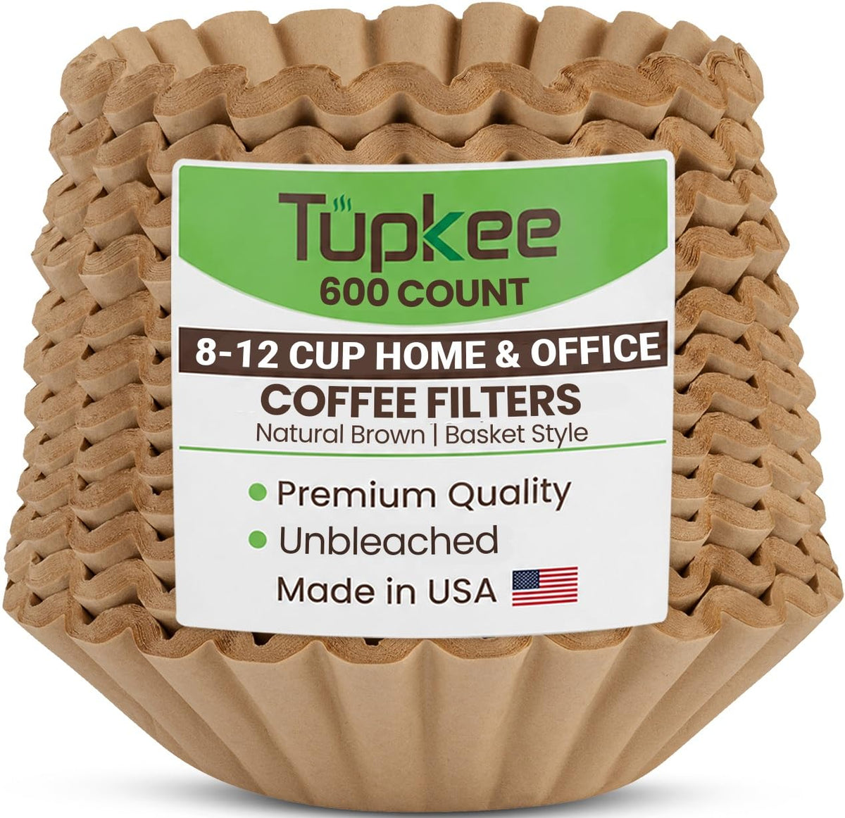 Basket Coffee Filters 8-12 Cup, 600 Count, Unbleached, Made In USA