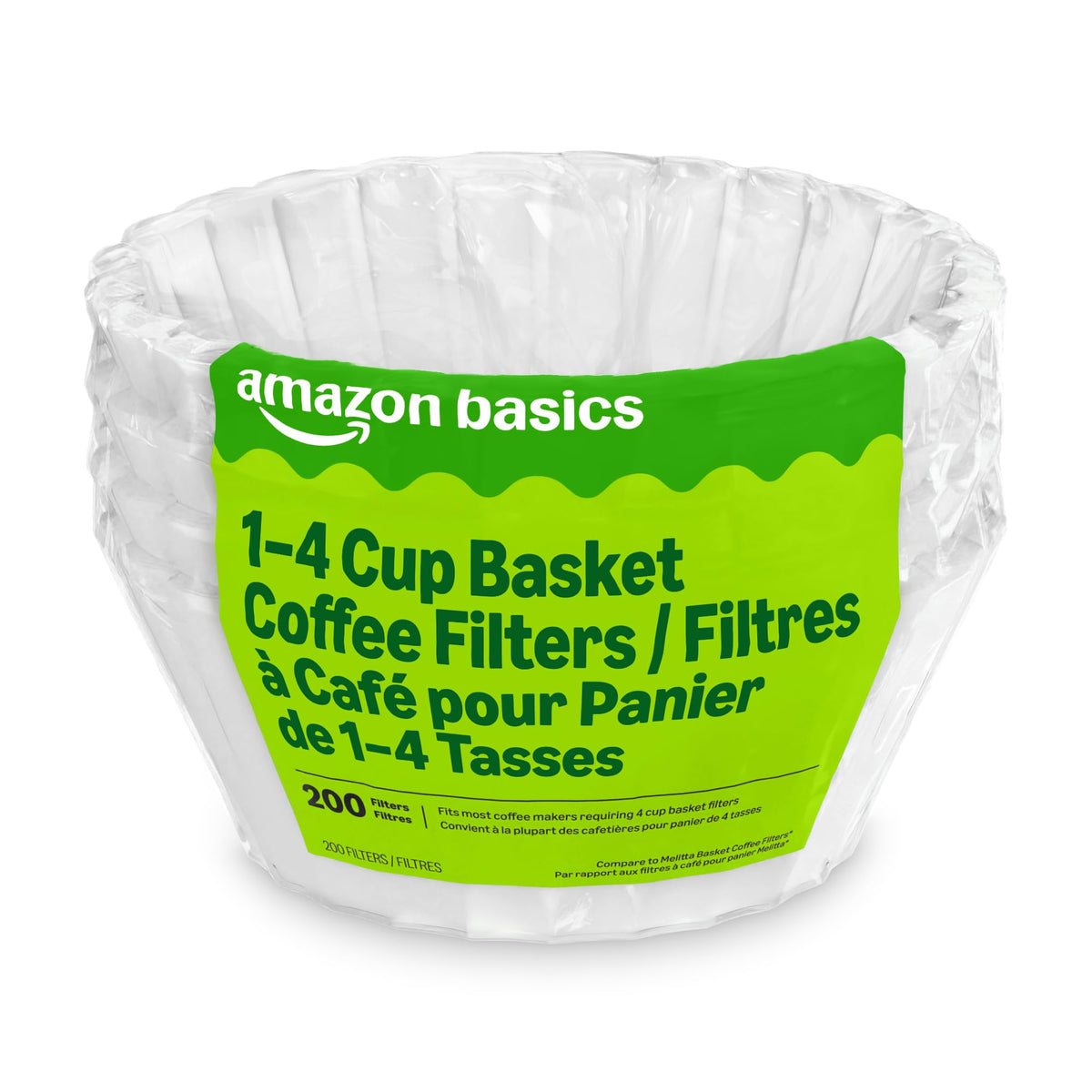 Amazon Basics Basket Coffee Filters for 8-12 Cup Coffee Makers, White, 200 Count, Packaging May Vary