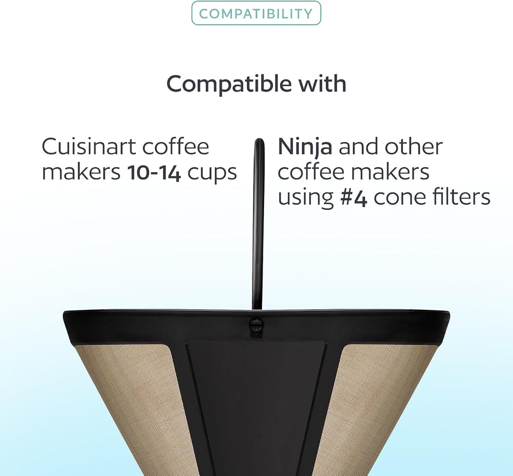2-Pack #4 Reusable Permanent Cone Coffee Filters - Compatible with Cuisinart 10–14 Cup Brewers (DCC-3200, DCC-1200, DCC-3400) & Ninja Coffee Makers - Stainless Steel Mesh, Dishwasher-Safe by GoodCups