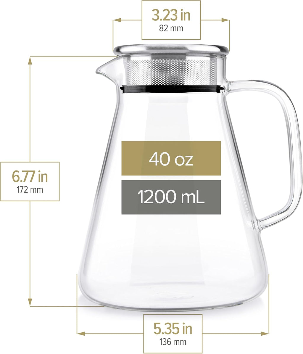 Teabloom One-Touch Plastic-Free 2-in-1 Glass Teapot & Kettle, 40 oz