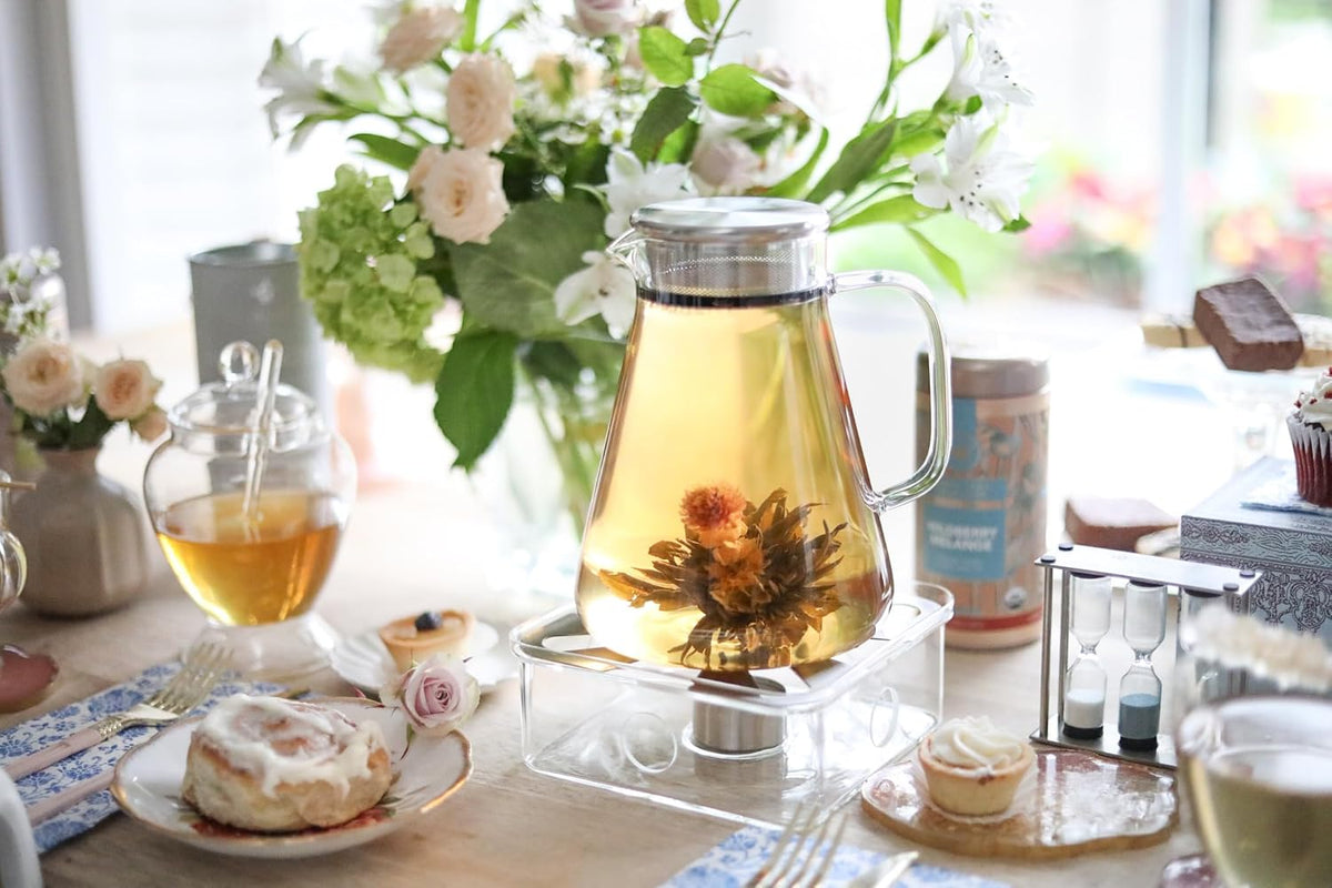 Teabloom One-Touch Plastic-Free 2-in-1 Glass Teapot & Kettle, 40 oz