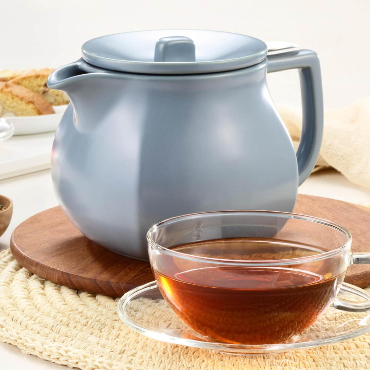 Tea Forte Stone Blue Ceramic Fiore Teapot with Infuser