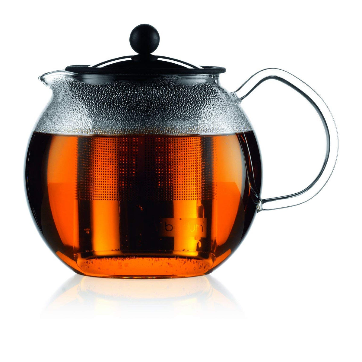 Bodum 34oz Assam Glass Tea Press with Stainless Steel Filter, Black Plastic Lid