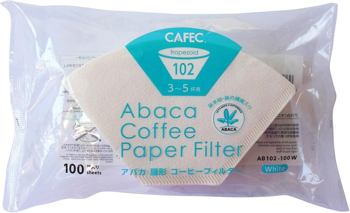 CAFEC Abaca trapezoid paper filter for 3-5 cups 100pcs/pack |Disposable Pour-Over Coffee Paper Filter made of Eco-Friendly Refined Virgin Pulp for Better Tasting Brewing (White) | CF-AB-102/100W